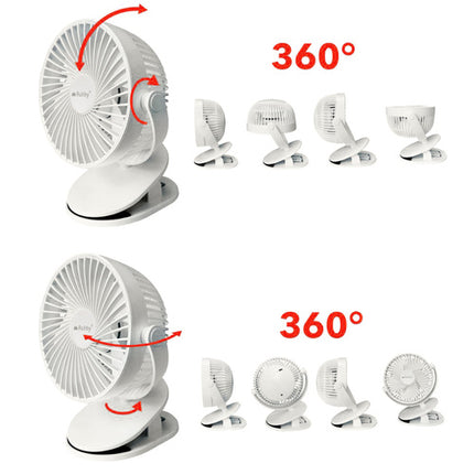 Ruhhy Draadloze Ventilator met Clip - 1200mAh - Wit - 3-in-1