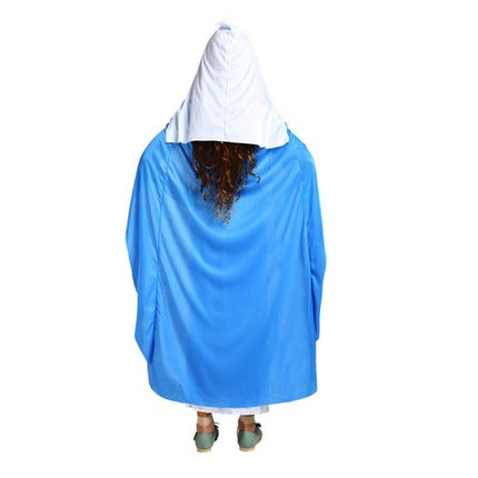 Kruzzel Maria Kostuum - 3-Delig - Jurk met Blauwe Mantel & Sluier - Wit/Blauw