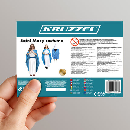 Kruzzel Maria Kostuum - 3-Delig - Jurk met Blauwe Mantel & Sluier - Wit/Blauw