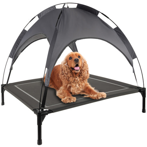 Purlov Verhoogde Hondenmand met Dak - XXL - 90 x 90 x 70 cm - Grafietgrijs