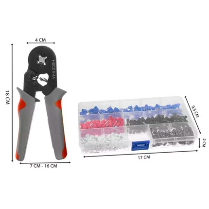 Bigstren Krimptang Set - 0,25-10 mm² - Inclusief 500 Adereindhulzen