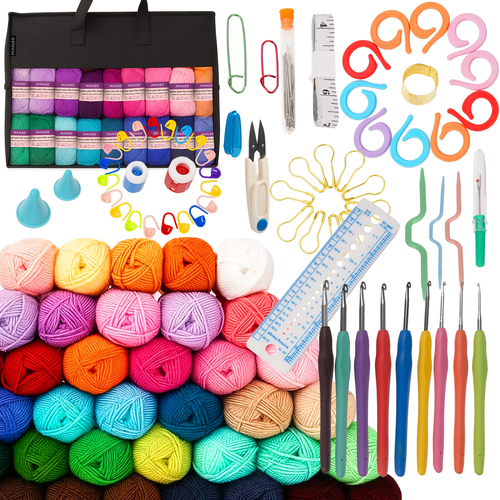 Maaleo Haakset - 113-delig - Complete Set in Draagtas met 40 Kleuren Garen