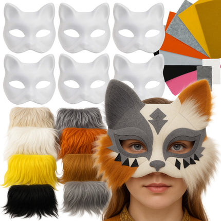 Maaleo DIY Kattenmasker Set - 6 Stuks - Inclusief Knutselaccessoires