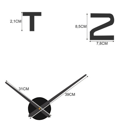 Ruhhy DIY 3D Wandklok - 60-130 cm - Zelfklevend - Zwart