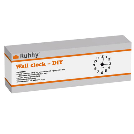 Ruhhy DIY 3D Wandklok - 60-130 cm - Zelfklevend - Zwart