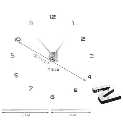 Ruhhy DIY Wandklok - Zelfklevend - 60-130 cm - Zilver - 3D Effect