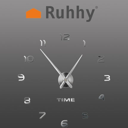 Ruhhy DIY Wandklok - Zelfklevend - 60-130 cm - Zilver - 3D Effect