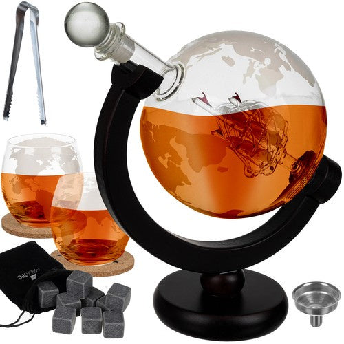 Malatec 22553 Luxe Whisky Karaf Globe Set - Inclusief Glazen en Koelstenen