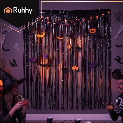 Ruhhy Decoratief Feestgordijn - 100 x 200 cm - Folie - Zwart