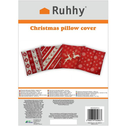 Ruhhy Kerst Sierkussensloop - 45 x 45 cm - Set van 4 - Linnen