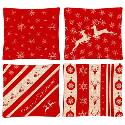 Ruhhy Kerst Sierkussensloop - 45 x 45 cm - Set van 4 - Linnen