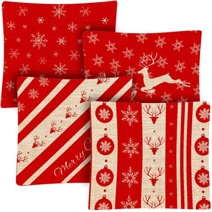 Ruhhy Kerst Sierkussensloop - 45 x 45 cm - Set van 4 - Linnen