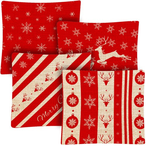 Ruhhy Kerst Sierkussensloop - 45 x 45 cm - Set van 4 - Linnen