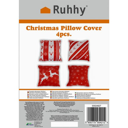 Ruhhy Kerst Sierkussenslopen - 45 x 45 cm - Set van 4 - Pluche