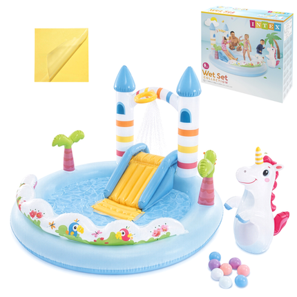 Intex Unicorn Kasteel Speelparadijs - 196 x 178 cm - Met Glijbaan & Sproeier