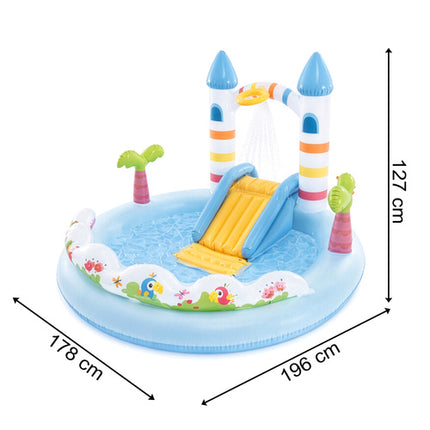Intex Unicorn Kasteel Speelparadijs - 196 x 178 cm - Met Glijbaan & Sproeier