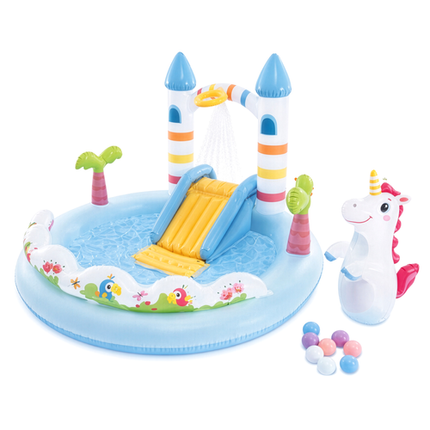 Intex Unicorn Kasteel Speelparadijs - 196 x 178 cm - Met Glijbaan & Sproeier