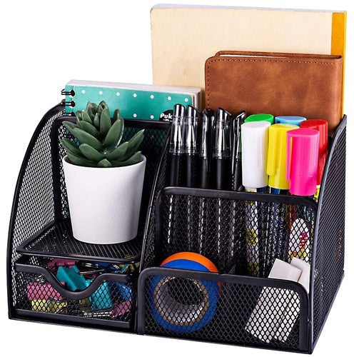 Bureau Organizer - 6 Compartimenten + Lade - Zwart - Metaal