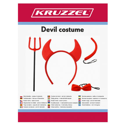 Kruzzel Duivel Kostuumset - 4-Delig - Hoorns, Staart, Strik & Vork - Rood