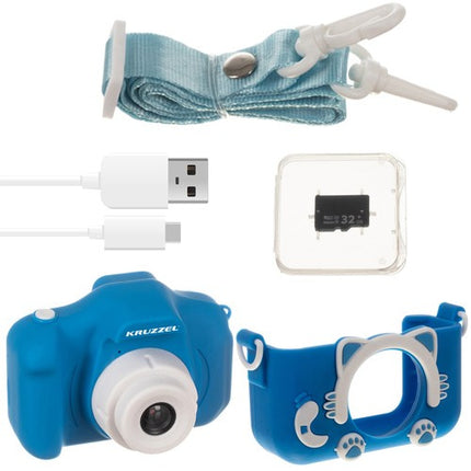 Kruzzel Digitale Kindercamera - Blauw - Full HD - Inclusief 32GB Kaart