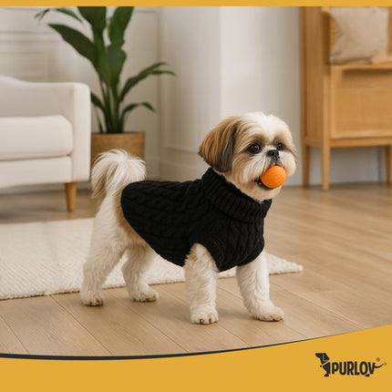 Purlov Gebreide Huisdiertrui - Maat L - Zwart - Warme Winterkleding