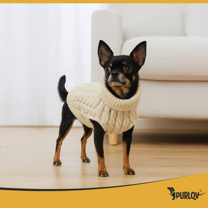 Purlov Gebreide Huisdiertrui - Maat S - Beige - Warme Winterkleding