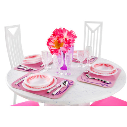 Iso Trade Poppenmeubels Eetkamer Set - 43-Delig - Roze/Wit