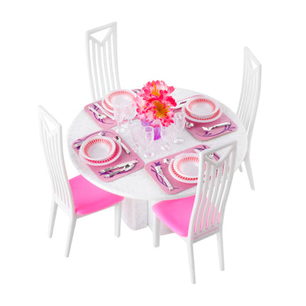 Iso Trade Poppenmeubels Eetkamer Set - 43-Delig - Roze/Wit
