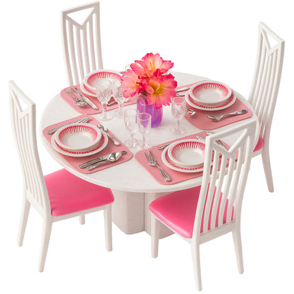 Iso Trade Poppenmeubels Eetkamer Set - 43-Delig - Roze/Wit