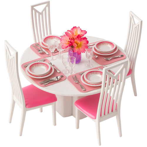 Iso Trade Poppenmeubels Eetkamer Set - 43-Delig - Roze/Wit