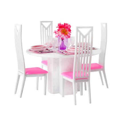 Iso Trade Poppenmeubels Eetkamer Set - 43-Delig - Roze/Wit