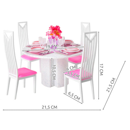 Iso Trade Poppenmeubels Eetkamer Set - 43-Delig - Roze/Wit