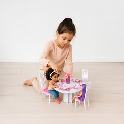 Iso Trade Poppenmeubels Eetkamer Set - 43-Delig - Roze/Wit