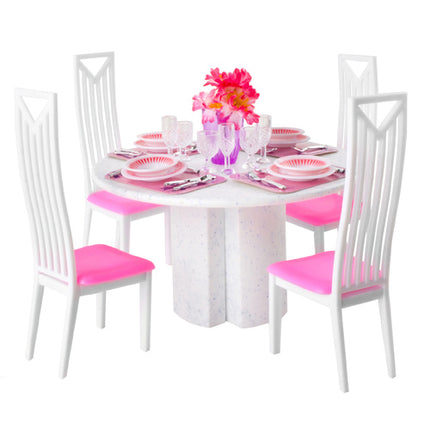 Iso Trade Poppenmeubels Eetkamer Set - 43-Delig - Roze/Wit