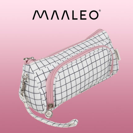 Maaleo Dubbel Etui - Uitbreidbaar - 2 Vakken - Wit Ruitpatroon