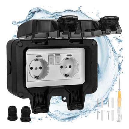 Izoxis Dubbel Buitenstopcontact - IP66 - 16A - 3680W - Waterdicht