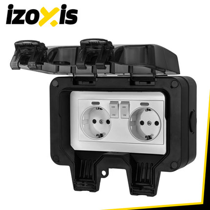 Izoxis Dubbel Buitenstopcontact - IP66 - 16A - 3680W - Waterdicht