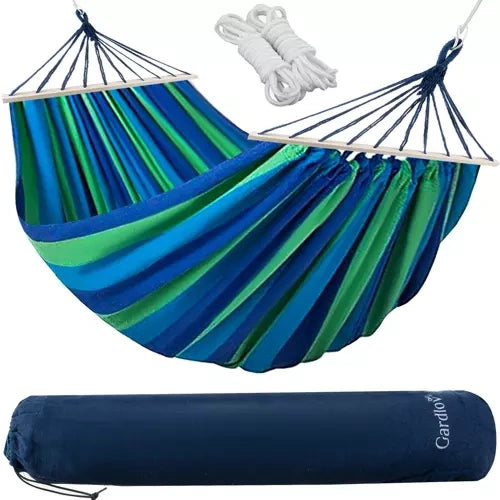 Gardlov Dubbele Tuinhangmat - 260 x 160 cm - Blauw/Groen - Inclusief Kussens