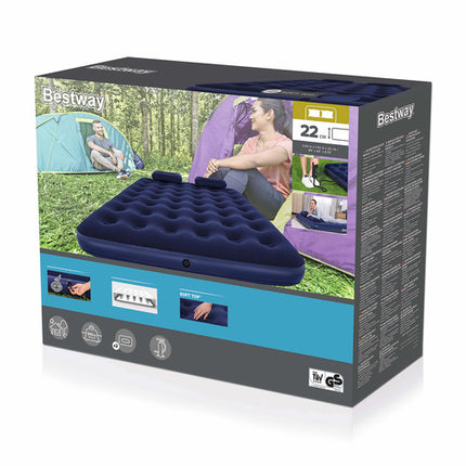 Bestway Tweepersoons Luchtbed met Pomp en Kussens - 203 x 152 x 22 cm - Blauw