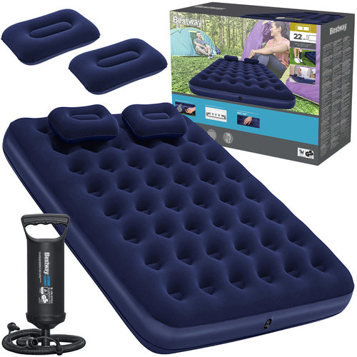 Bestway Tweepersoons Luchtbed met Pomp en Kussens - 203 x 152 x 22 cm - Blauw