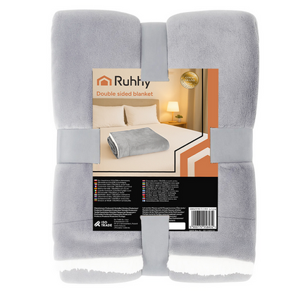 Ruhhy Dubbelzijdige Plaid - 150 x 200 cm - Lichtgrijs - Zacht & Warm