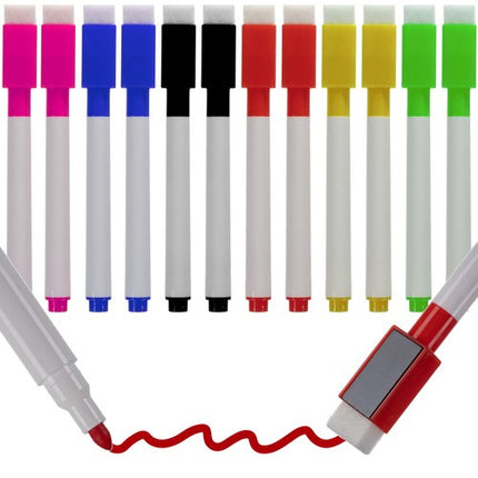 Maaleo Whiteboardmarkers - Set van 12 - 6 Kleuren - Met Wis-magneet
