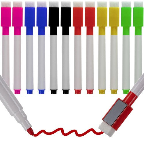Maaleo Whiteboardmarkers - Set van 12 - 6 Kleuren - Met Wis-magneet