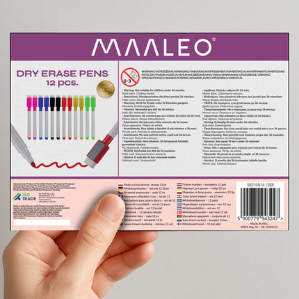 Maaleo Whiteboardmarkers - Set van 12 - 6 Kleuren - Met Wis-magneet