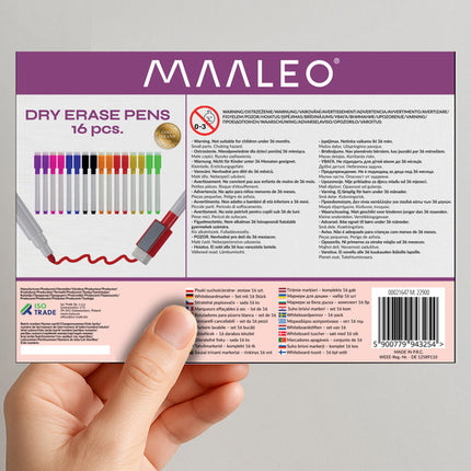Maaleo Whiteboardmarkers - Set van 16 - 8 Kleuren - Met Wis-magneet