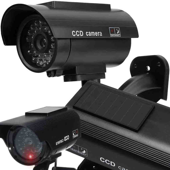 Dummy Beveiligingscamera met Knipperende LED & Zonnepaneel - Zwart
