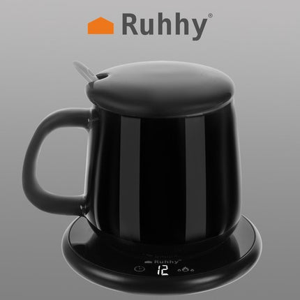 Ruhhy 22125 Elektrische Mokkenwarmer Set met Keramische Mok - Zwart