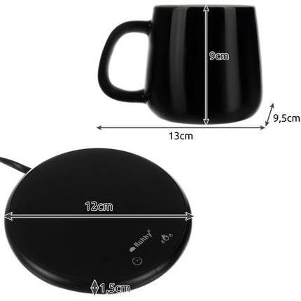 Ruhhy 22125 Elektrische Mokkenwarmer Set met Keramische Mok - Zwart