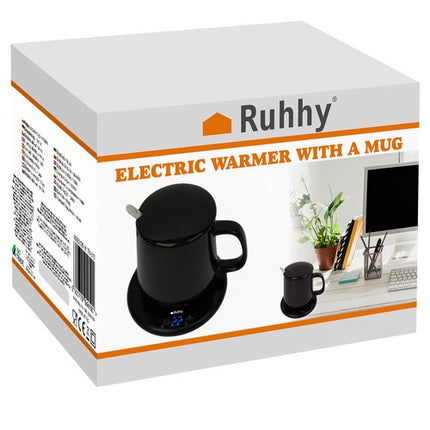 Ruhhy 22125 Elektrische Mokkenwarmer Set met Keramische Mok - Zwart
