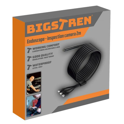 Bigstrene Endoscoop Inspectiecamera - 2 Meter - Full HD - 3 Opzetstukken